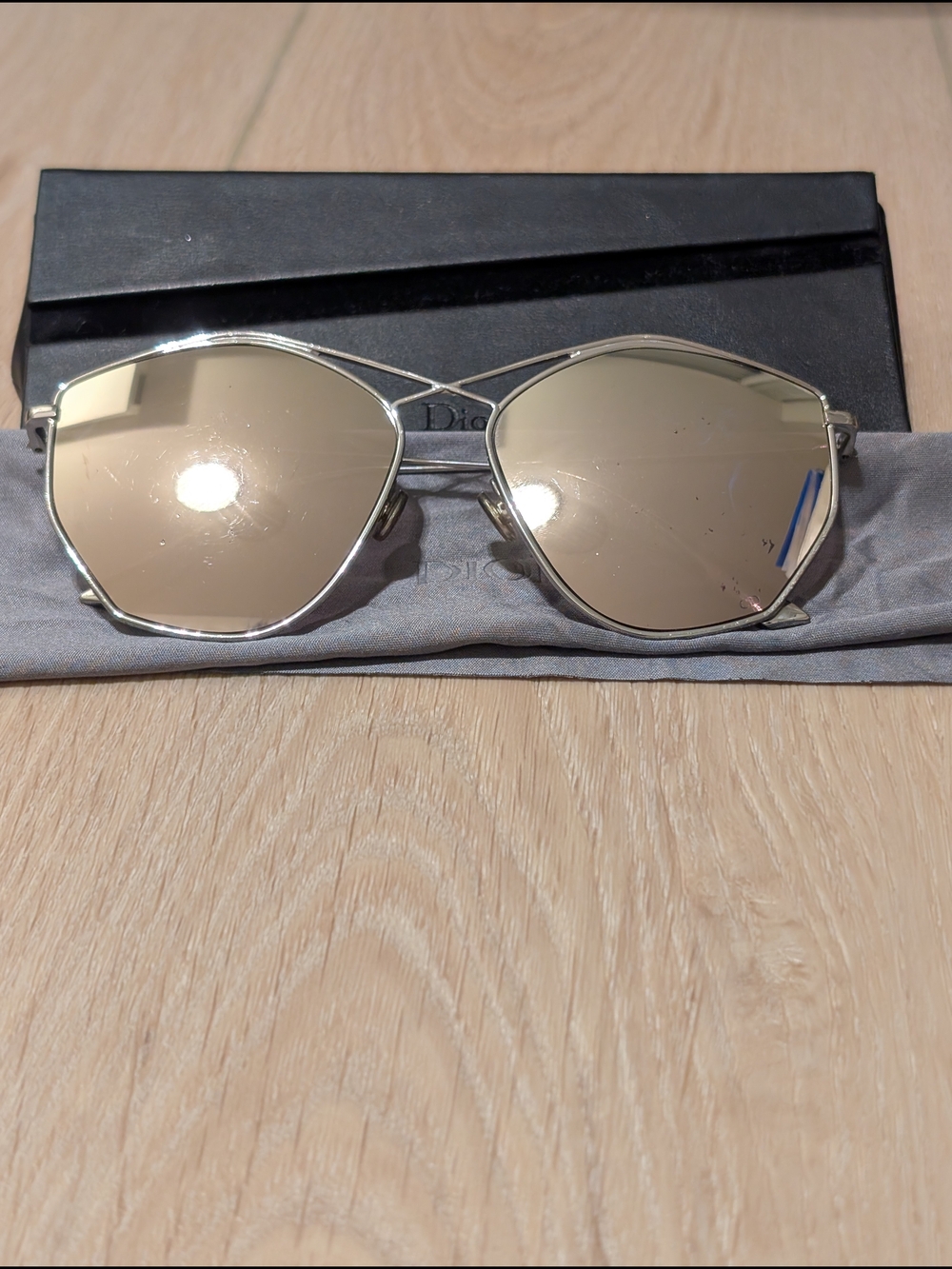 Dior Silver Frame Mirrored Lenses Women's Sunglasses